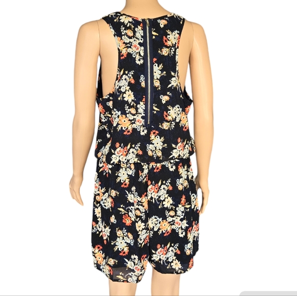 Xhiliration Short Floral Skort Dress Sz Large Dark Blue White Orange Sleeveless - Picture 4 of 5